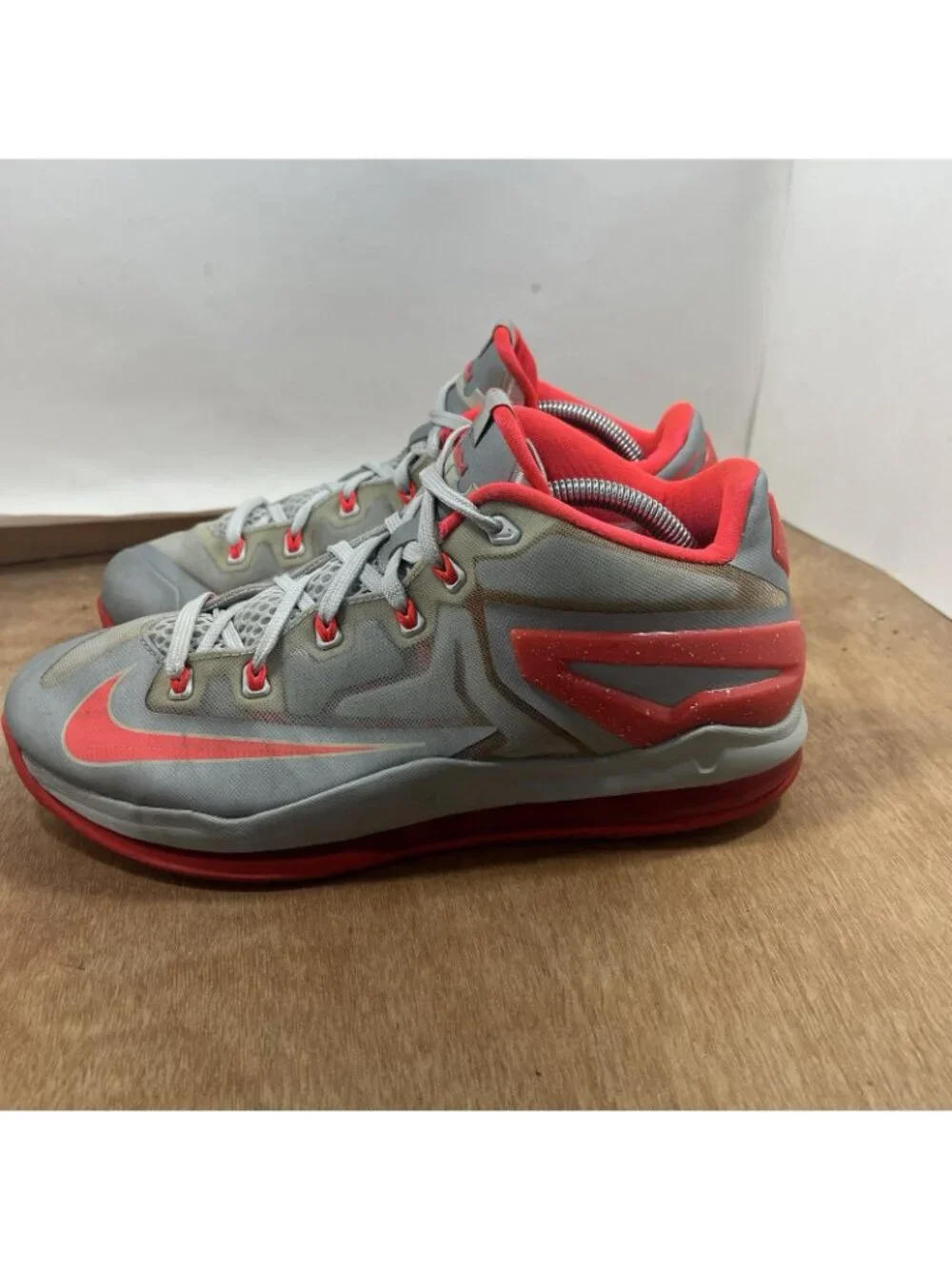 Nike LeBron 11 Low Base Grey Laser Crimson (No Box) Men Size 10 Basketball Shoes